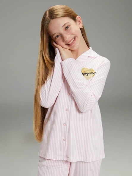 LCW Kids Beyaz Gömlek Yaka Kız Çocuk Pijama Takımı ürün görseli 1