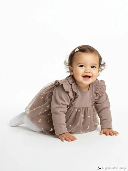 LCW baby Kahverengi Bisiklet Yaka Kız Bebek Tütü Elbise ürün görseli 1
