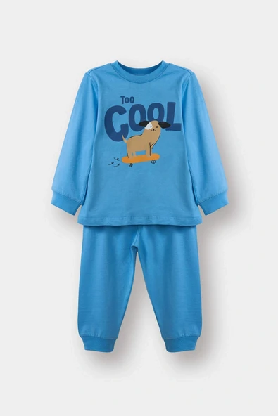 Defacto G4403A5BE339 Mavi Erkek Bebek Pijama Takımı Baskılı Uzun Kollu Penye Üst Uzun Alt ürün görseli 1