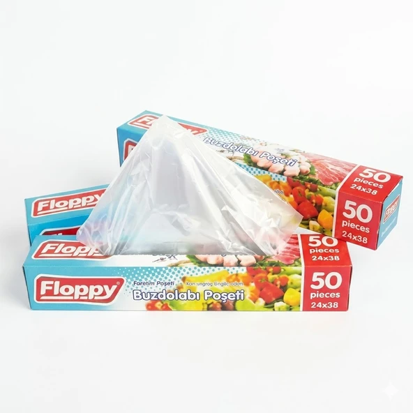 ŞeyliŞeyler - Floppy Orta Boy Kilitsiz Buzdolabı Poşeti 24x38 cm 50'li 1 Paket ürün görseli 1