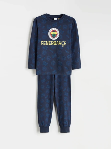 LCW Kids Lacivert Bisiklet Yaka Baskılı Erkek Çocuk Pijama Takımı ürün görseli 1