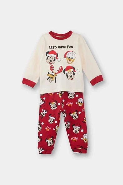 Defacto F4585A5RD79 Kırmızı Erkek Bebek Disney Mickey & Minnie Yılbaşı Temalı Pijama Takımı Uzun Kollu Üst Uzun Alt ürün görseli 1