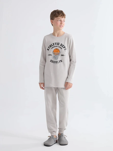 LCW Kids Gri Bisiklet Yaka Erkek Çocuk Pijama Takımı ürün görseli 1