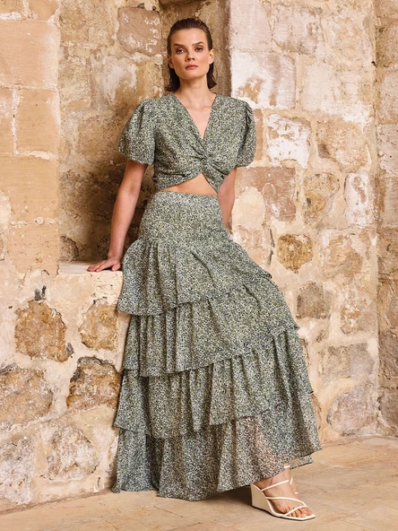 ÇİÇEK DESENLİ CROP BLUZ - Resim 3