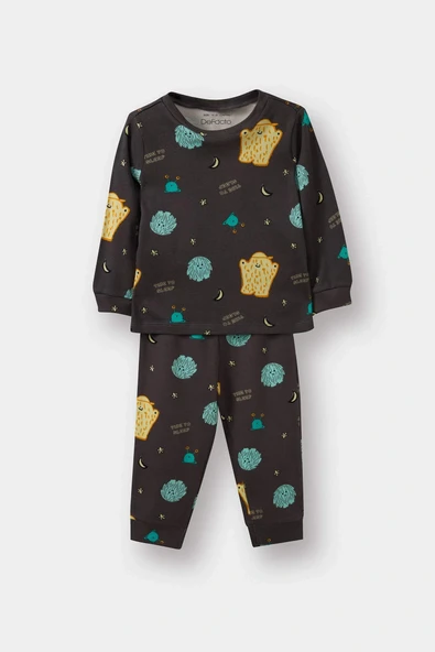 Defacto F0549A5GR164 Gri Erkek Bebek Pijama Takımı Uzay Baskılı Uzun Kollu Üst Uzun Alt ürün görseli 1
