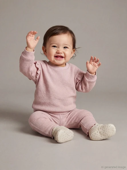 LCW baby Pembe Bisiklet Yaka Basic Kız Çocuk Sweatshirt ve Tayt ürün görseli 1