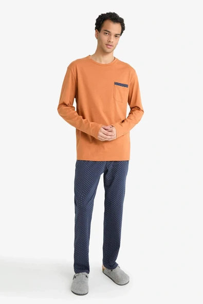 Defacto G2645AXNV135 Lacivert Pijama Takımı Regular Fit Uzun Kollu Üst Uzun Alt ürün görseli 1