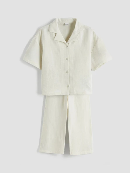 LCW Kids Gri Basic Kız Çocuk Müslin Gömlek ve Pantolon ürün görseli 1