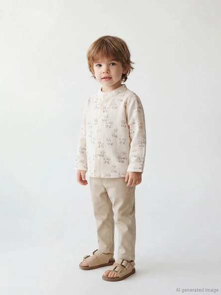 LCW baby Ekru Hakim Yaka Erkek Bebek Gömlek ve Pantolon ürün görseli 1