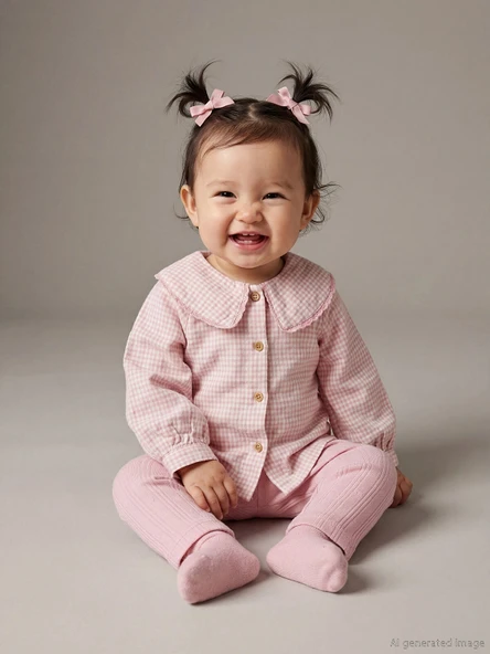 LCW baby Ekru Bebe Yaka Kız Bebek Gömlek ve Tayt ürün görseli 1