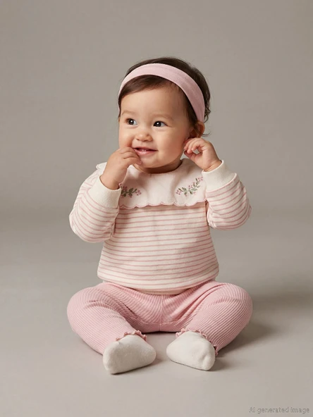 LCW baby Ekru Bebe Yaka Kız Bebek Sweatshirt ve Tayt ürün görseli 1