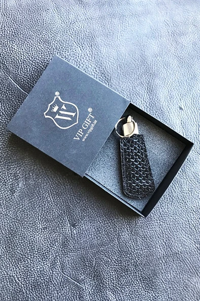 Unisex Siyah Hakiki Deri Python Baskılı Kanuni Anahtarlık ürün görseli 1