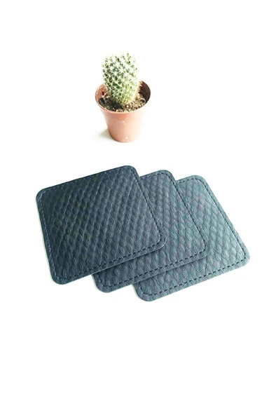 Coaster Kare Bardak Altlığı Vegan Deri Siyah Pebble ( 1 Adet ) ürün görseli 1