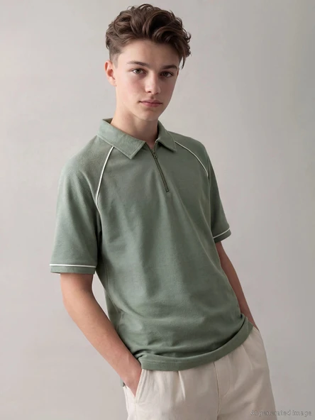 LCW Kids Haki Polo Yaka Erkek Çocuk Pike Tişört ürün görseli 1