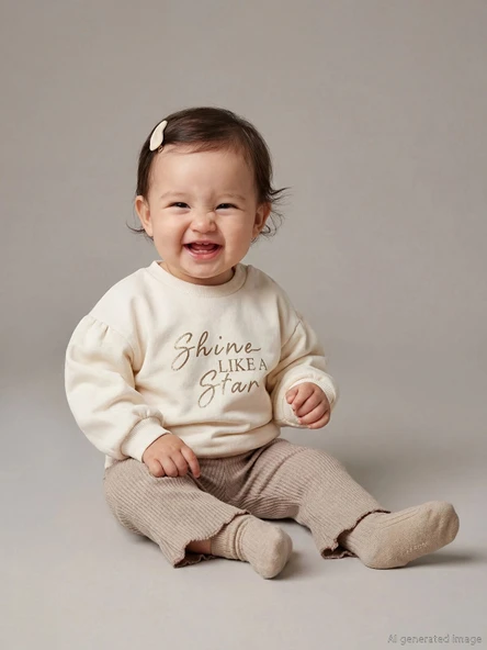 LCW baby Bej Baskılız Kız Bebek Sweatshirt ve Pantolon Takım ürün görseli 1