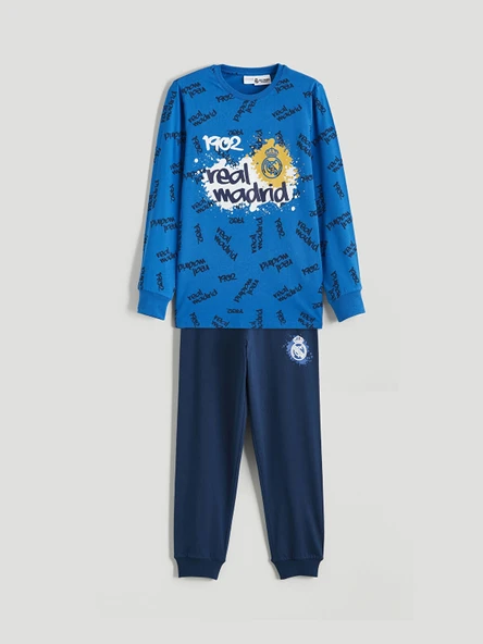 LCW Kids Mavi Bisiklet Yaka Real Madrid Baskılı Erkek Çocuk Pijama Takımı ürün görseli 1
