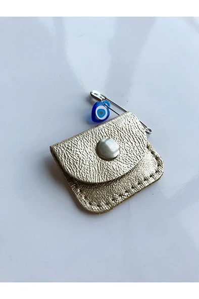 Bebek Cevşen Dualı Kolye Muska Hakiki Deri El Yapımı Altın ürün görseli 1