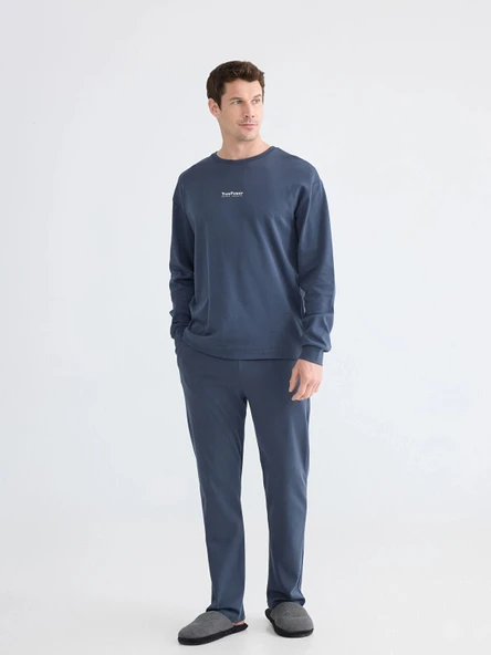 LC WAIKIKI Lacivert Standart Kalıp Erkek Baskılı Pijama Takım ürün görseli 1