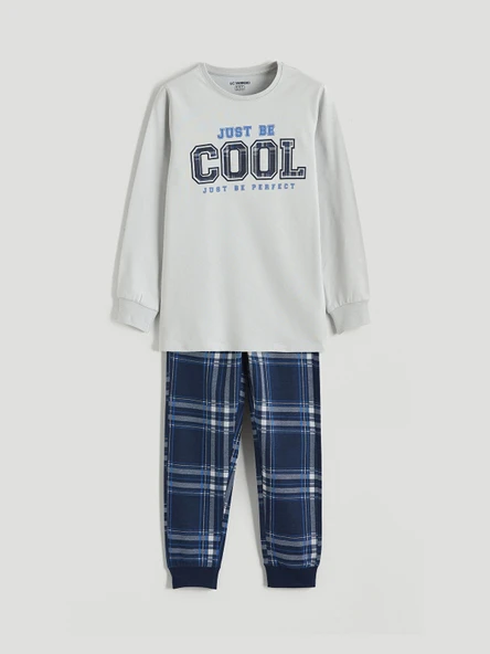 LCW Kids Gri Bisiklet Yaka Baskılı Erkek Çocuk Pijama Takım ürün görseli 1