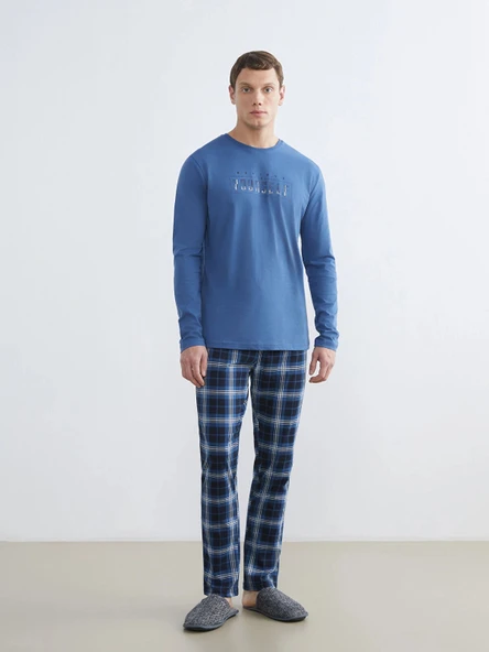 LC WAIKIKI Lacivert Ekose Erkek Pijama Takımı ürün görseli 1