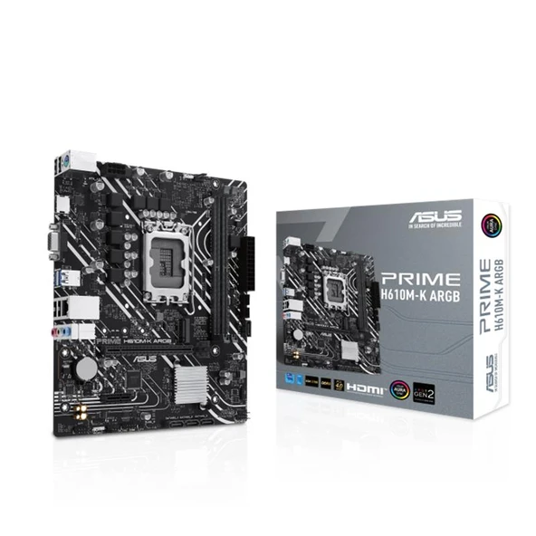 ASUS PRIME H610M-K ARGB DDR5 5600MHZ 1XVGA 1XHDMI 1XM.2 USB 3.2 MATX 1700P (12. / 13. VE 14. NESİL İŞLEMCİ UYUMLU) ürün görseli 1