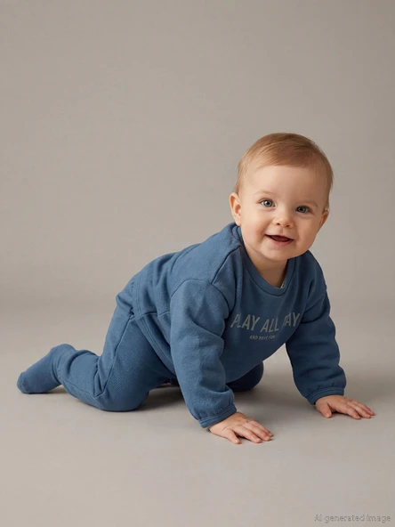 LCW baby Petrol Baskılı Erkek Bebek Sweatshirt ve Pantolon 2'li ürün görseli 1