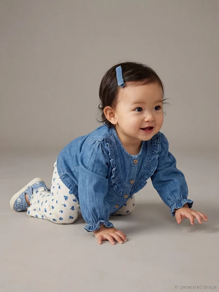 LCW baby Mavi Fırfırlı Kız Bebek Gömlek ve Tayt ürün görseli 1