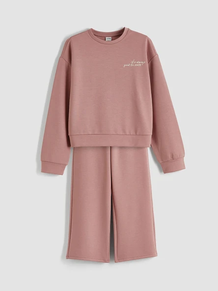LCW Kids Pembe Bisiklet Yaka Kız Çocuk Soft Touch Sweatshirt ve Eşofman Altı ürün görseli 1
