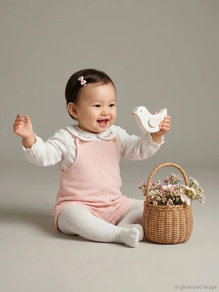 LCW baby Pembe Bebe Yaka Çiçekli Kız Bebek Salopet Elbise ürün görseli 1