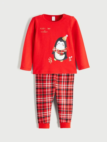 LCW baby Kırmızı Ekose Desenli Kız Bebek Pijama Takımı ürün görseli 1