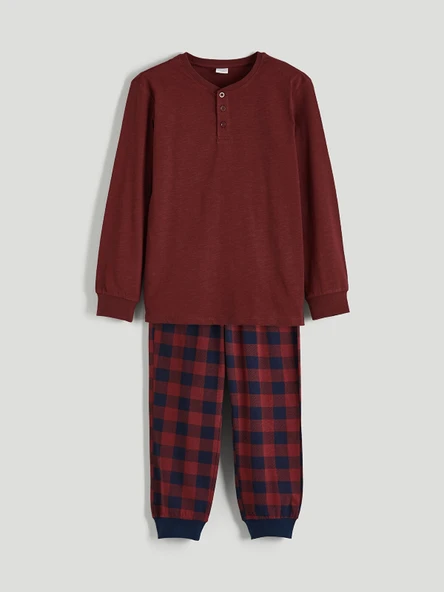 LCW Kids Bordo Bisiklet Yaka Erkek Çocuk Pijama Takımı ürün görseli 1