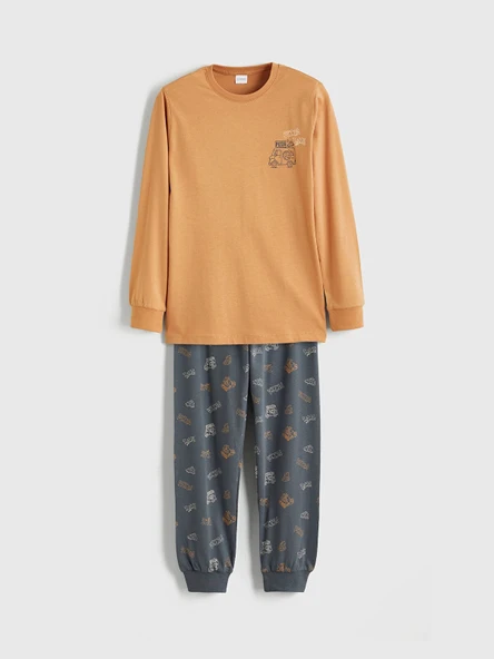 LCW Kids Kahverengi Bisiklet Yaka Erkek Çocuk Pijama Takımı ürün görseli 1