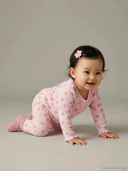 LCW baby Pembe Bisiklet Yaka Baskılı Kız Bebek Bluz ve Tayt 2'li ürün görseli 1