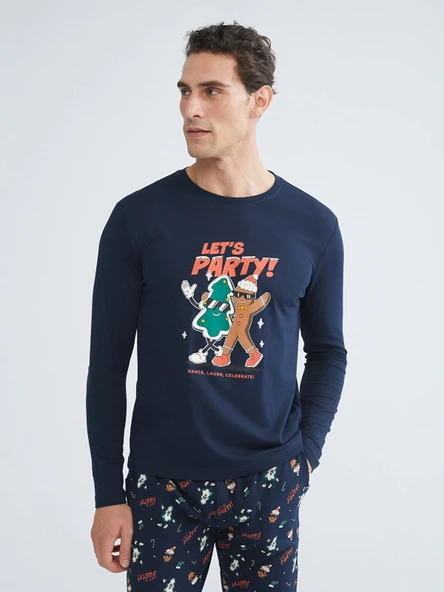 LC WAIKIKI Lacivert Standart Kalıp Yılbaşı Temalı Erkek Pijama Takımı ürün görseli 1