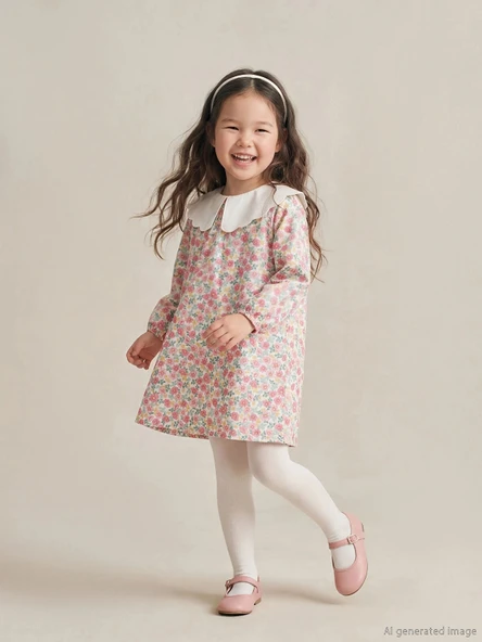 LCW Kids Pembe Bebe Yaka Çiçekli Kız Çocuk Elbise ürün görseli 1