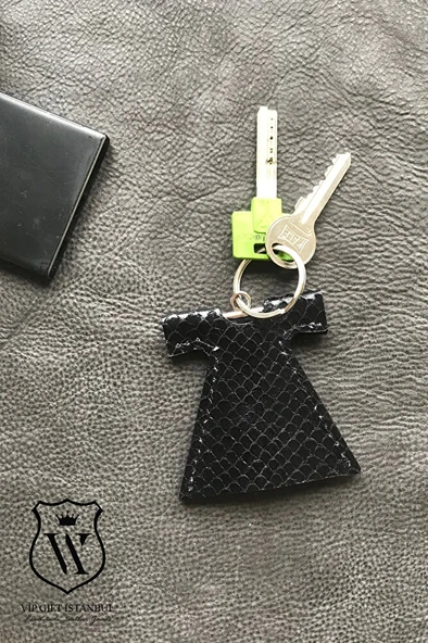 Kaftan Anahtarlık Hakiki Deri Python Desen Siyah - Resim 5
