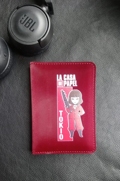 La Casa De Papel Tokyo Vegan Deri Pasaport Kılıfı Bordo Rengi ürün görseli 1
