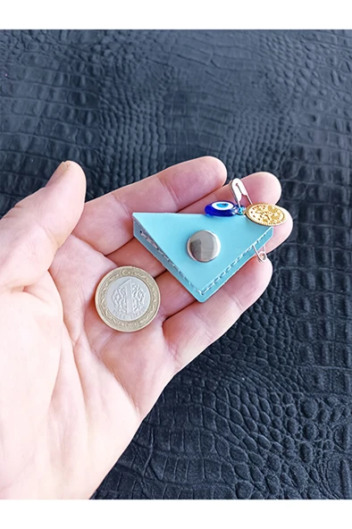 Mini Bebek Cevşeni Dualı Kolye Muska Hakiki Deri El Yapımı Üçgen ürün görseli 1