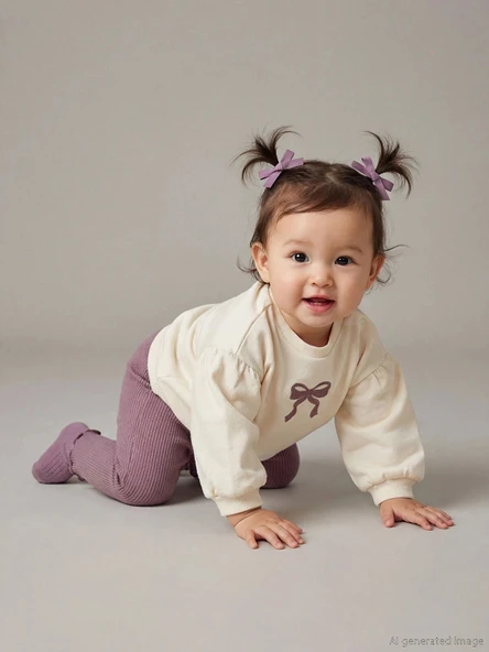LCW baby Ekru Bisiklet Yaka Kız Bebek Sweatshirt ve Tayt ürün görseli 1