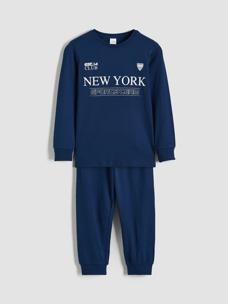 LCW Kids Lacivert New York Baskılı Erkek Çocuk Pijama Takımı ürün görseli 1