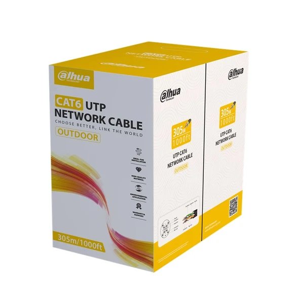 DAHUA DH-PFM920-6UN U/UTP 305 METRE 24AWG %100 BAKIR PE OUTDOOR SİYAH RENK CAT6 KABLO ürün görseli 1