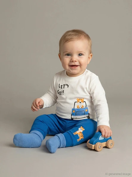 LCW baby Bej Bisiklet Yaka Erkek Bebek Sweatshirt ve Eşofman Alt ürün görseli 1