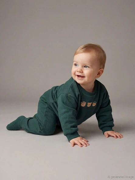 LCW baby Yeşil Baskılı Erkek Bebek Sweatshirt ve Pantolon ürün görseli 1