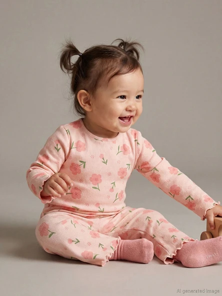 LCW baby Pembe Fırfır Detaylı Kız Bebek Bluz ve Tayt ürün görseli 1