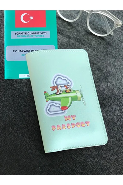 Pet Pasaport Kılıfı Ev Hayvanı Kedi Köpek Nil Yeşili Vegan Deri Pasaportluk ürün görseli 1