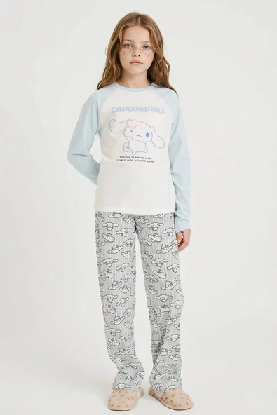 Defacto G3296A8ER105 Ekru Kız Çocuk Hello Kitty Pijama Takımı Uzun Kollu Üst Uzun Alt ürün görseli 1