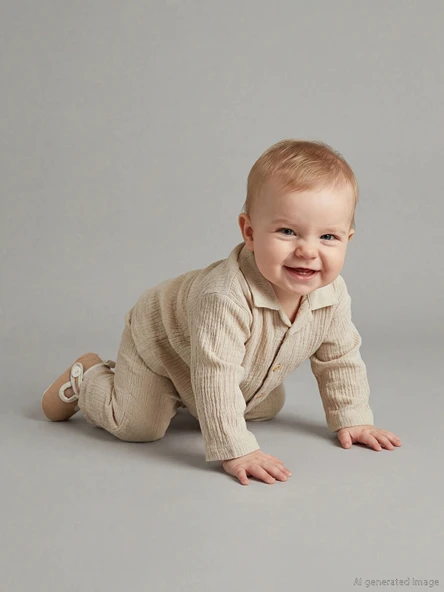 LCW baby Bej Müslin Erkek Bebek Gömlek ve Pantolon ürün görseli 1