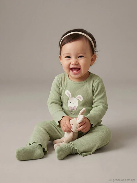LCW baby Yeşil Bisiklet Yaka Kız Çocuk Tişört ve Tayt ürün görseli 1