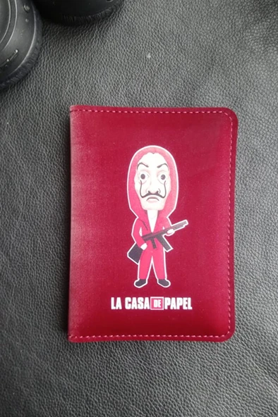 La Casa De Papel Vegan Deri Pasaport Kılıfı Bordo Rengi ürün görseli 1