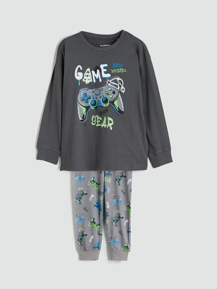 LCW Kids Gri Bisiklet Yaka Erkek Çocuk Pijama Takımı ürün görseli 1